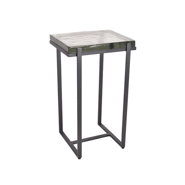 MESA LATERAL NEGRA CON TOPE DE VIDRIO TRANSPATENTE
