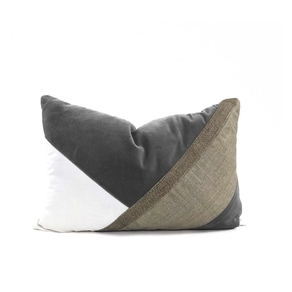 COJIN DE TERCIOPELO EN ALGODON, LINO ARTESANO Y SARGA, COLOR GRIS