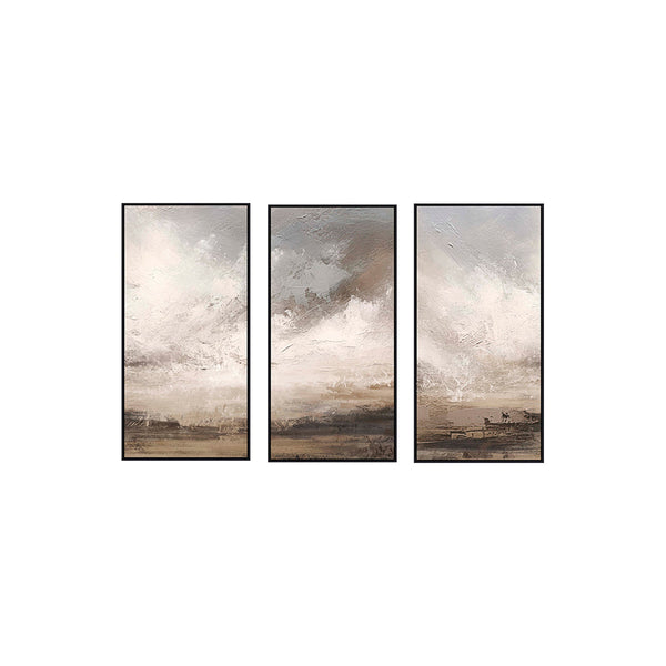 FRAMED HEAVY  TEXTURED ART  ON HESSIAN SET OF 3 FOR EACH