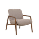 BUTACA ESTACIONARIA EN TELA MARRON Y PATAS ACABADO DE MADERA