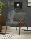 BUTACA ESTACIONARIA EN TELA VERDE Y PATAS ACABADO DE MADERA