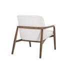 BUTACA ESTACIONARIA EN TELA BEIGE Y PATAS ACABADO DE MADERA