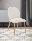 SILLA DE COMEDOR EN TELA BEIGE  Y PATAS ACABADO DE MADERA NATURAL