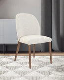 SILLA DE COMEDOR EN TELA BEIGE Y PATAS ACABADO DE MADERA