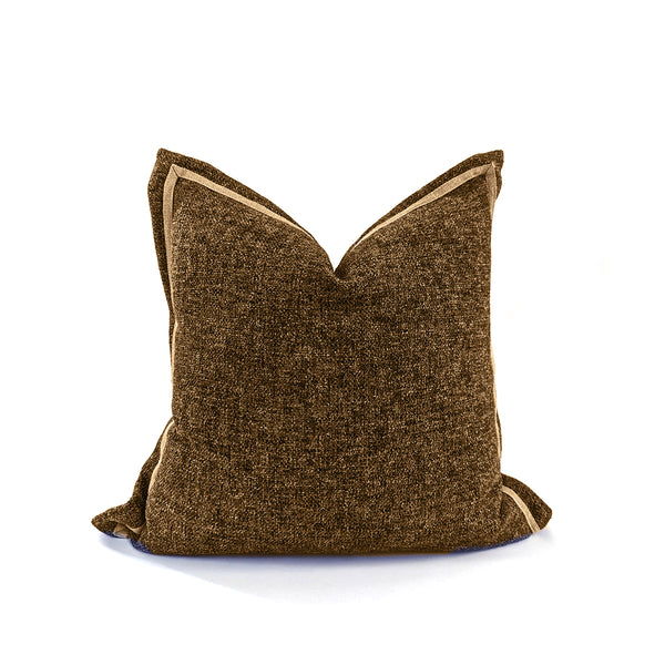 CUSHION, BOUCLE LINEN ACCENT ON FLANGE COTTON BACK