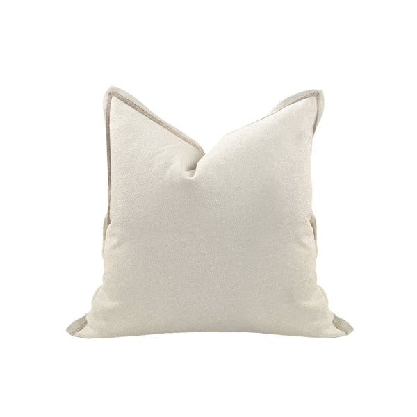 CUSHION, FINE LUXE BOUCLE LINEN ACCENT ON FLANGE COTTON BACK