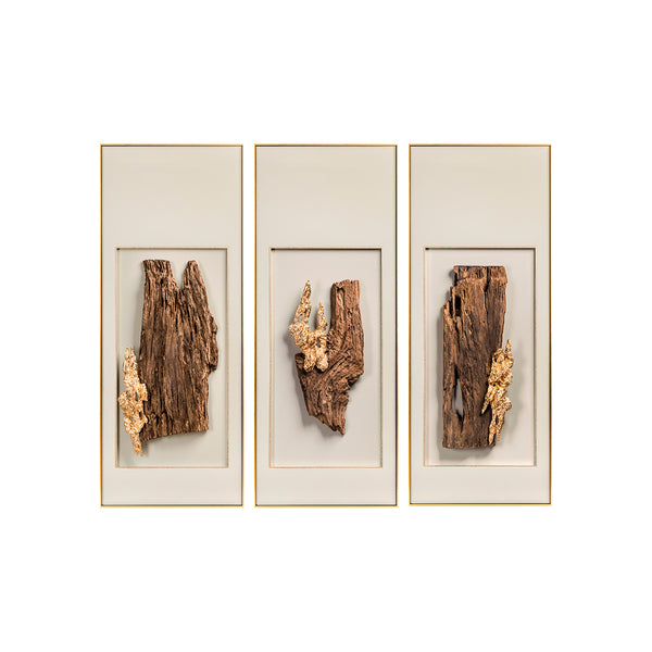 WOOD, BRASS FITTINGS, 6612 GOLD SET OF 3