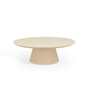 MESA DE CENTRO CON TOPE ESTILO CERAMICA Y BASE ACABADO DE MADERA NATURAL