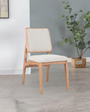 SILLA DE COMEDOR EN TELA BEIGE Y PATAS ACABADO DE MADERA NATURAL