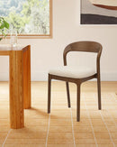 SILLA DE COMEDOR EN TELA BEIGE Y PATAS ACABADO DE MADERA