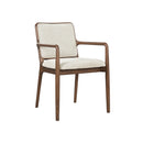 SILLA DE COMEDOR EN TELA BEIGE Y PATAS ACABADO DE MADERA