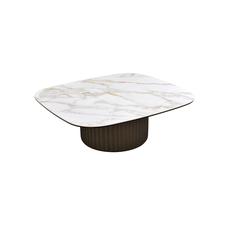 MESA DE CENTRO TOPE DE CERAMICA Y BASE COLOR CAFE