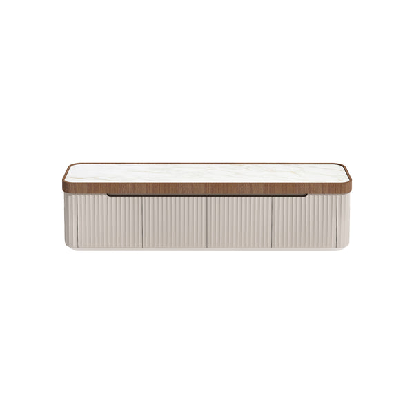 MESA DE TV CON TOPE DE CERAMICA Y BASE BEIGE