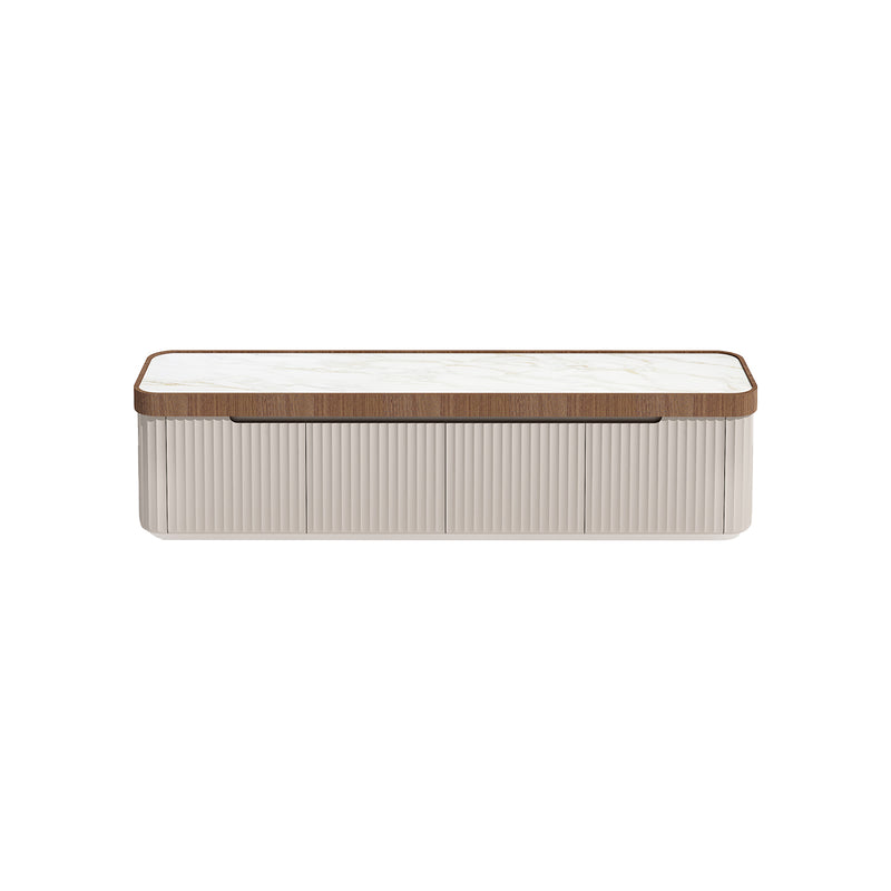 MESA DE TV CON TOPE DE CERAMICA Y BASE BEIGE
