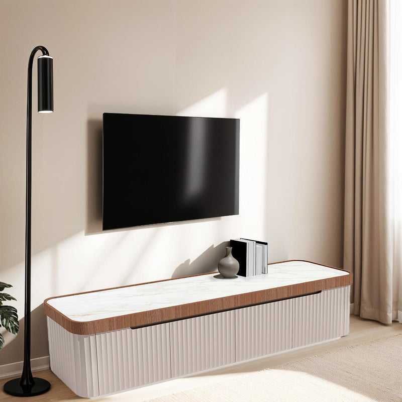 MESA DE TV CON TOPE DE CERAMICA Y BASE BEIGE