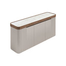 CREDENZA TOPE DE CERAMICA CON MARCO ACABADO DE MADERA  Y BASE BEIGE