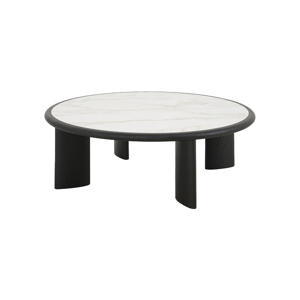 MESA DE CENTRO ACABADO DE MADERA NEGRA Y TOPE ESTILO CERAMICA