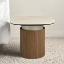 MESA LATERAL DE CERAMICA Y BASE ACABADO DE MADERA