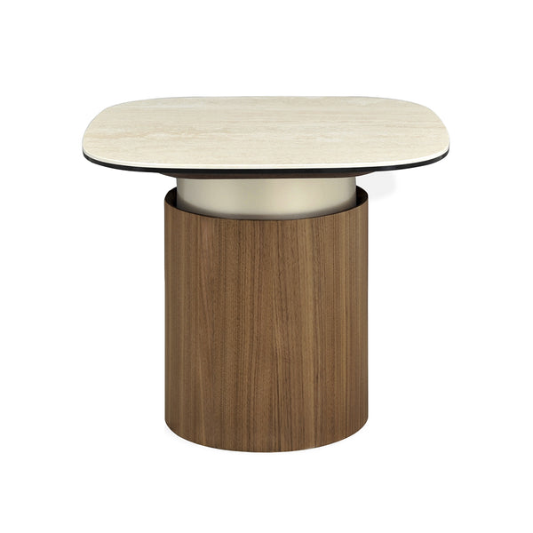 MESA LATERAL DE CERAMICA Y BASE ACABADO DE MADERA