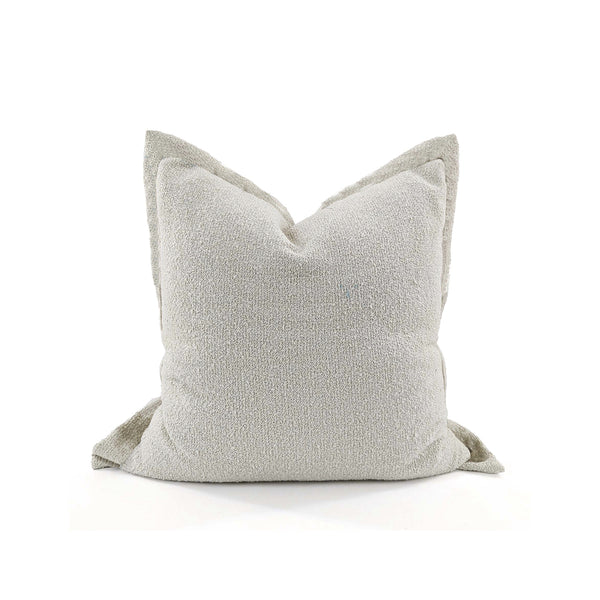 CUSHION, BOUCLE ALPACA LINEN DETAIL ON FLANGE COTTON BACK