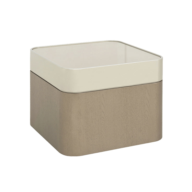 MESA LATERAL TOPE CHAMPAÑA Y  BASE MADERA ACABADO CHAMPAÑA