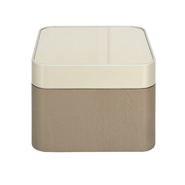 MESA LATERAL TOPE CHAMPAÑA Y  BASE MADERA ACABADO CHAMPAÑA