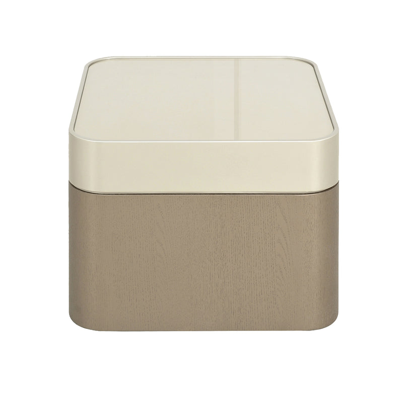 MESA LATERAL TOPE CHAMPAÑA Y  BASE MADERA ACABADO CHAMPAÑA