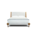 CAMA KING RUBY EN TELA BLANCA Y FRENTE DE PIEL CAMEL