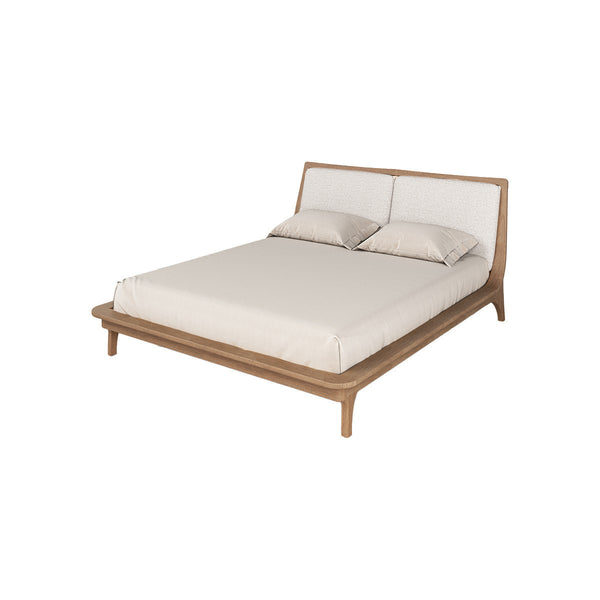 CAMA KING NOTTE EN TELA BLANCA Y ACABADO DE MADERA NZF S277