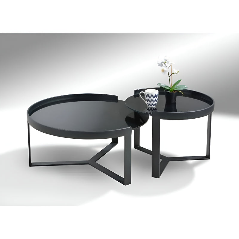 MESA DE CENTRO EN  METAL NEGRO SET DE 2