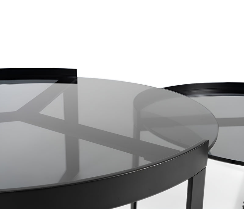 MESA DE CENTRO EN  METAL NEGRO SET DE 2