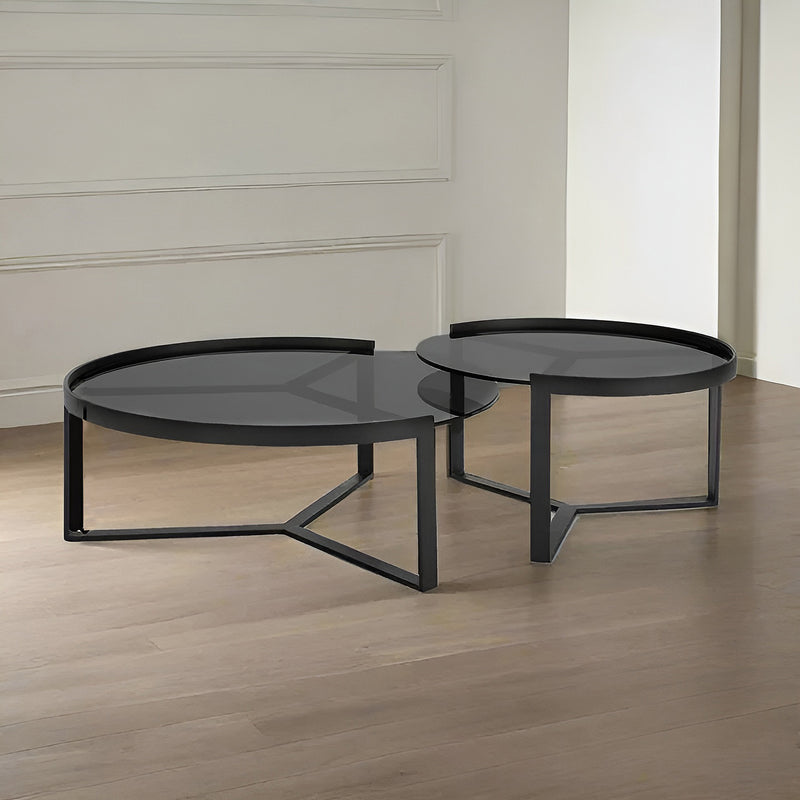 MESA DE CENTRO EN  METAL NEGRO SET DE 2
