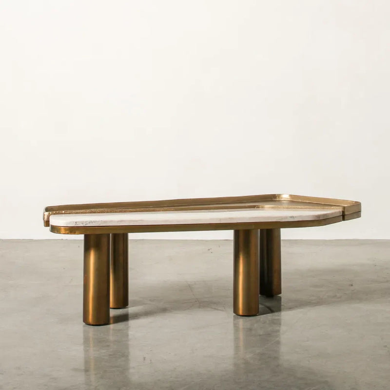 MESA DE CENTRO EN LATON Y ESTILO MARMOL