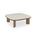 MESA DE CENTRO CON TOPE DE CERAMICA  Y BASE ACABADO DE MADERA WALNUT Y BEIGE