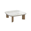 MESA DE CENTRO CON TOPE DE CERAMICA  Y BASE ACABADO DE MADERA WALNUT Y BEIGE