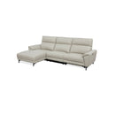 SOFA SECCIONAL RECLINABLE ELECTRICO CON FRENTE DE PIEL BEIGE Y PATAS NEGRAS