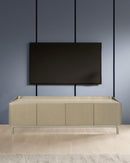 MESA DE TV TOPE DE VIDRIO Y BASE CON PATAS CHAMPAÑA