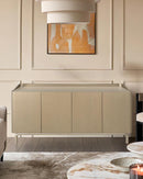 BUFETERA TOPE DE VIDRIO Y BASE CON PATAS CHAMPAÑA