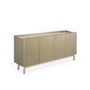 BUFETERA TOPE DE VIDRIO Y BASE CON PATAS CHAMPAÑA