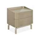 MESA DE NOCHE TOPE DE VIDRIO Y BASE CON PATAS CHAMPAÑA