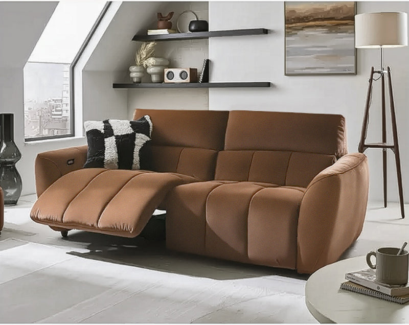 SOFA RECLINABLE ELECTRICO DE TRES ASIENTOS EN TELA MARRON