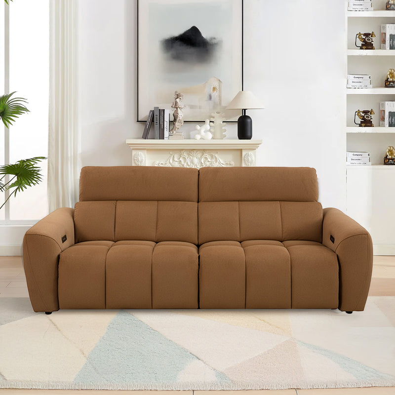SOFA RECLINABLE ELECTRICO DE TRES ASIENTOS EN TELA MARRON