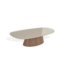 MESA DE CENTRO TOPE CAPUCHINO Y BASE ACABADO DE MADERA