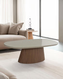 MESA DE CENTRO TOPE TAUPE Y BASE ACABADO DE MADERA