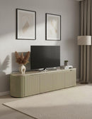 MESA DE TV TOPE DE VIDRIO Y BASE CHAMPAÑA