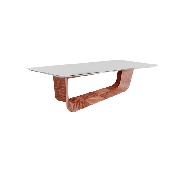 MESA DE COMEDOR OTHELO CON ACABADO DE MADERA Y TOPE VIDRIO BLANCO