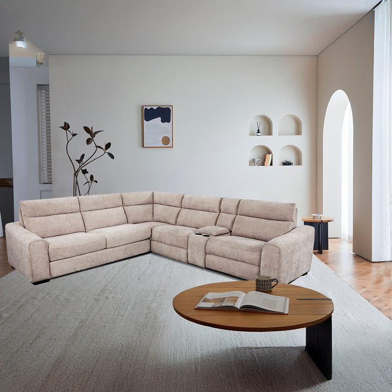 SOFA SECCIONAL RECLINABLE ELECTRICO EN TELA MARRON