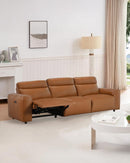 SOFA RECLINABLE ELECTRICO DE TRES ASIENTOS CON FRENTE DE PIEL CAMEL