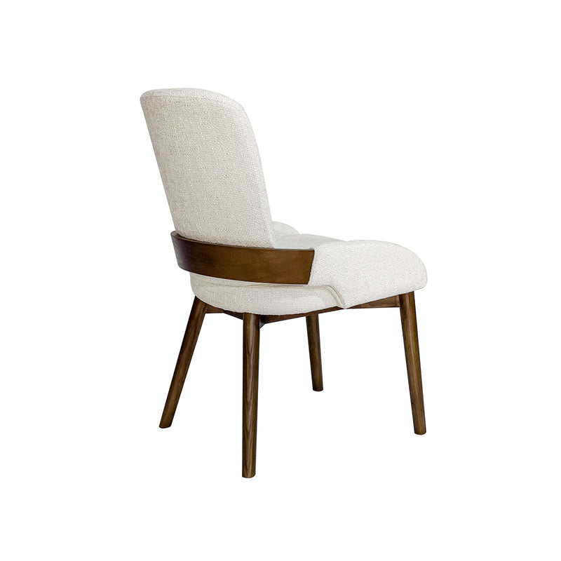 SILLA DE COMEDOR EN TELA BLANCA Y PATAS MARRONES