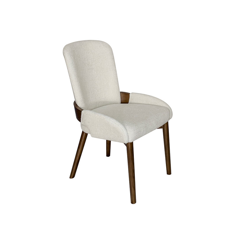 SILLA DE COMEDOR EN TELA BLANCA Y PATAS MARRONES